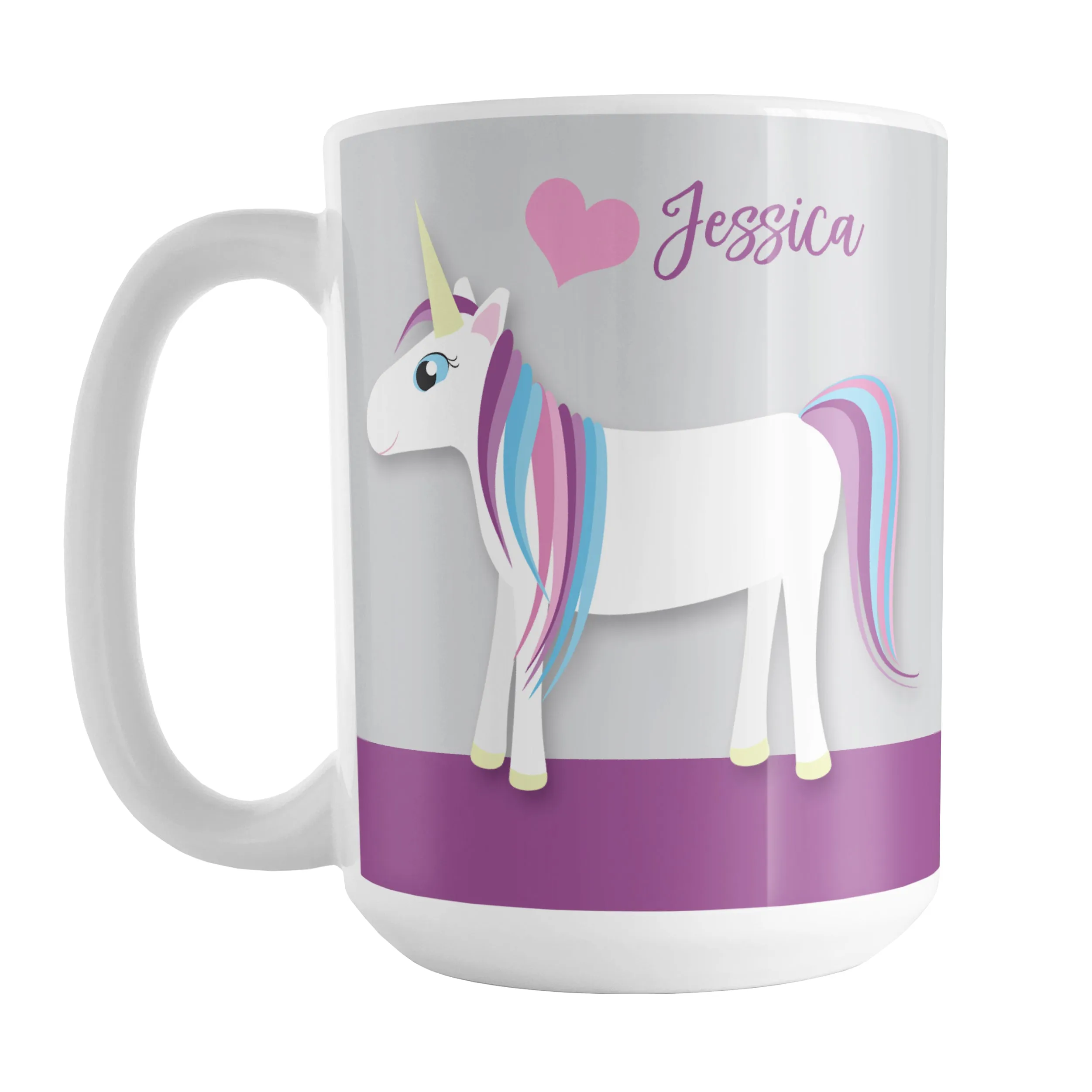 Personalized Happy Pink Heart Purple Unicorn Mug