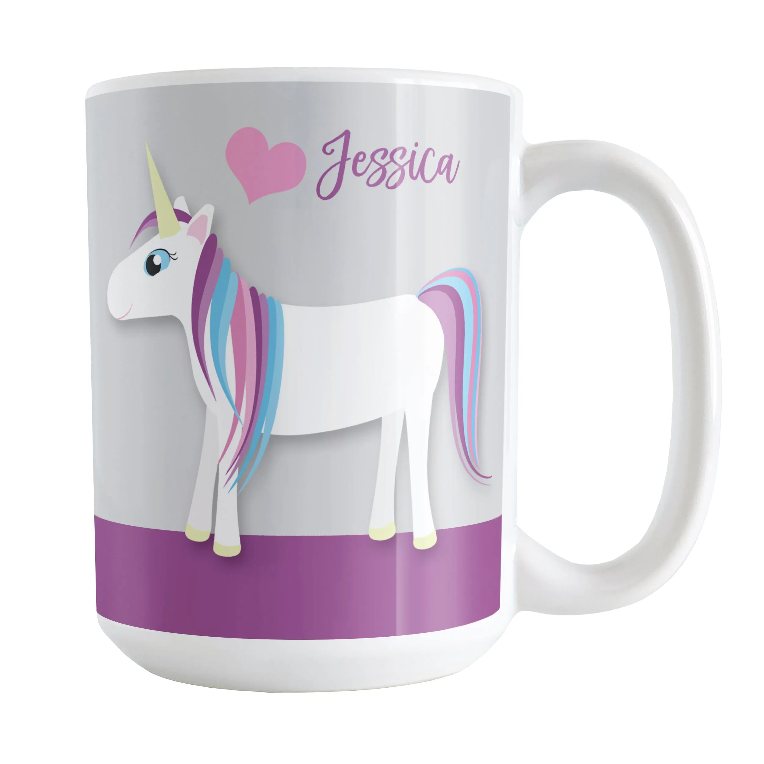 Personalized Happy Pink Heart Purple Unicorn Mug