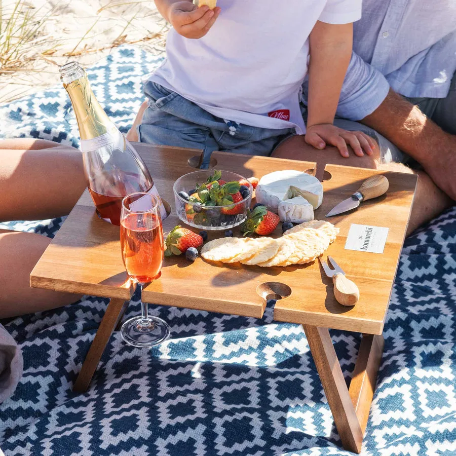 Picnic Wine Table with 4 Wine Glass Slots