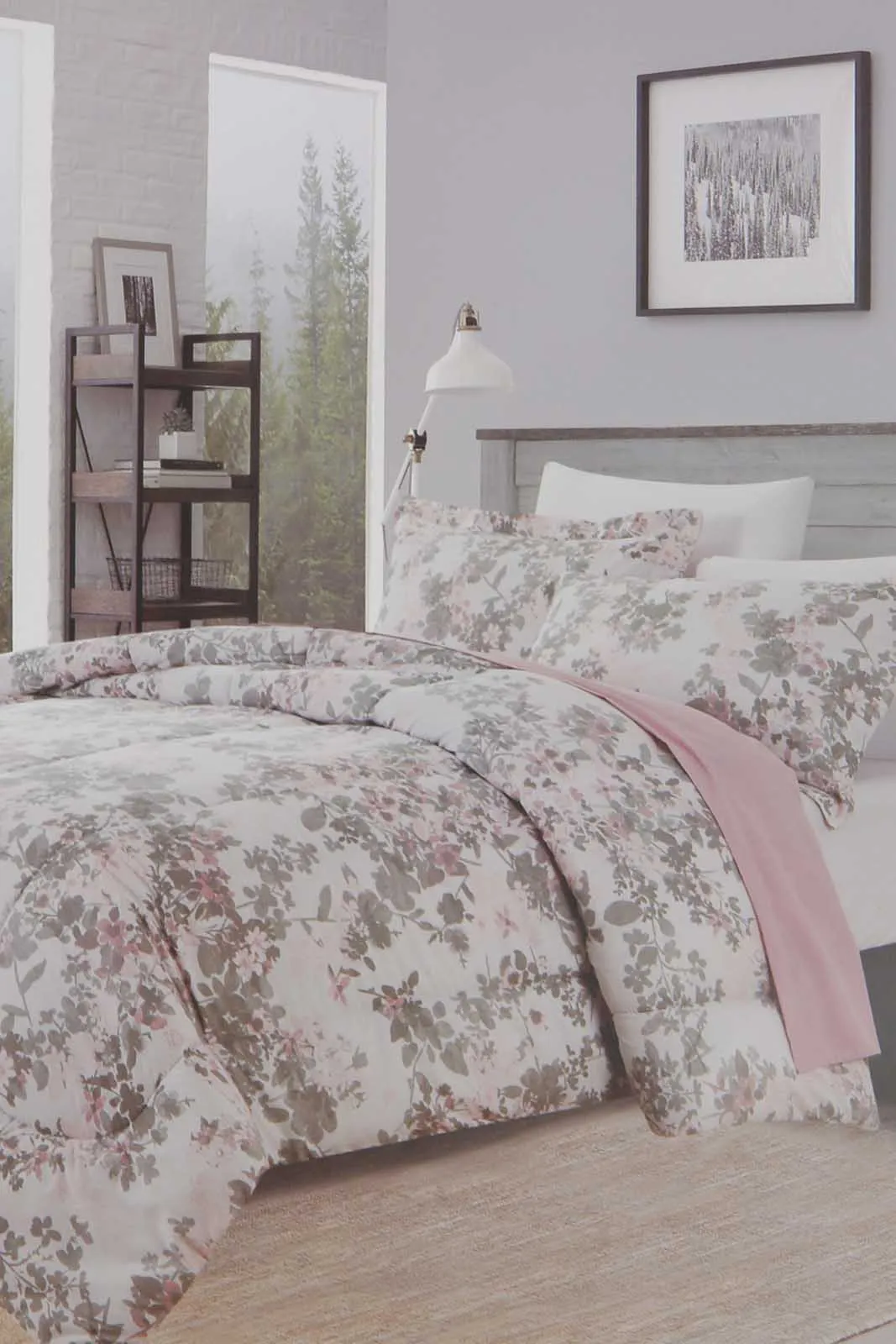 Pink 4 Piece Floral Comforter Set (Double Size)