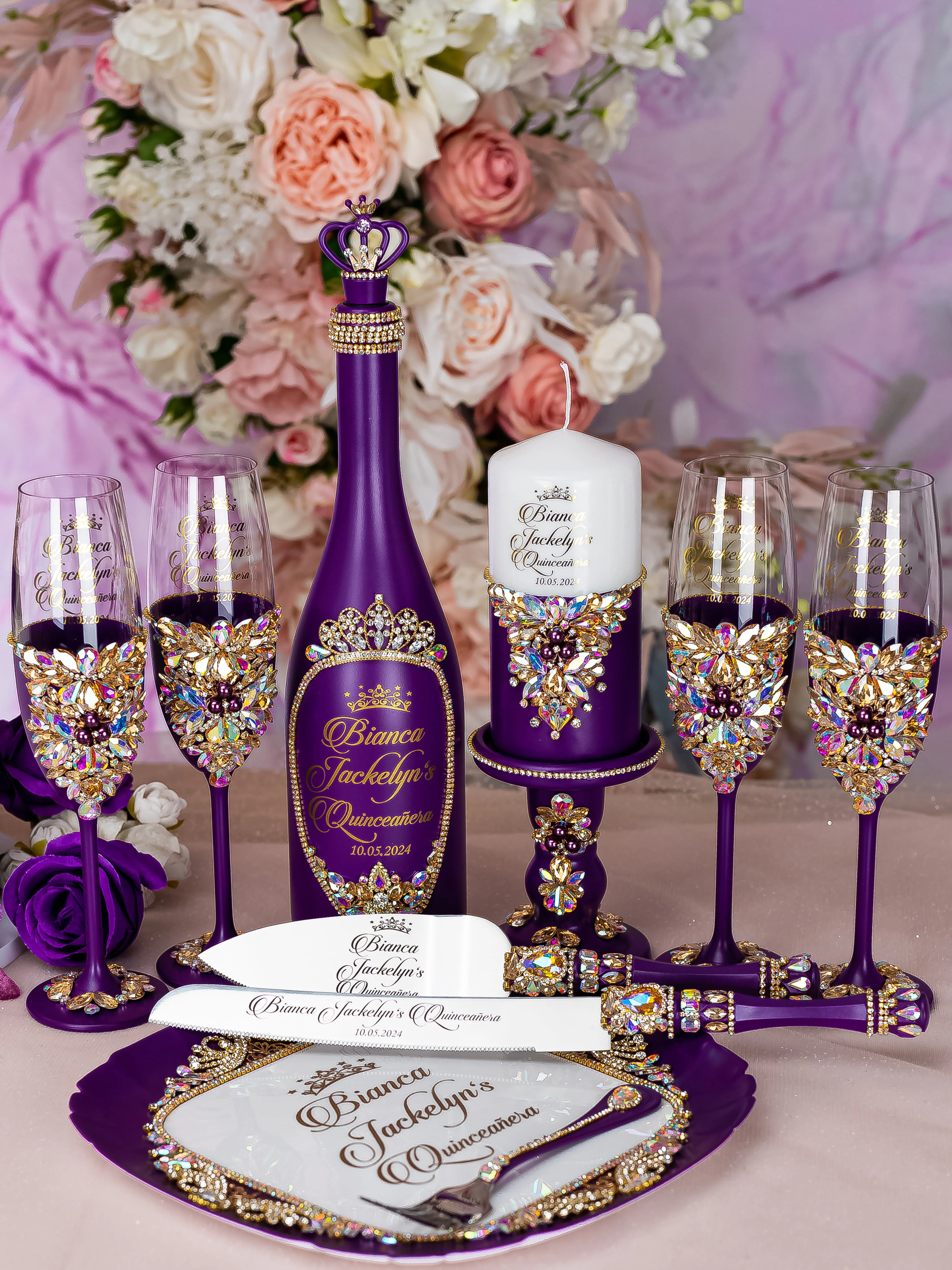 Plum Quinceanera Bottle with 1 Glass