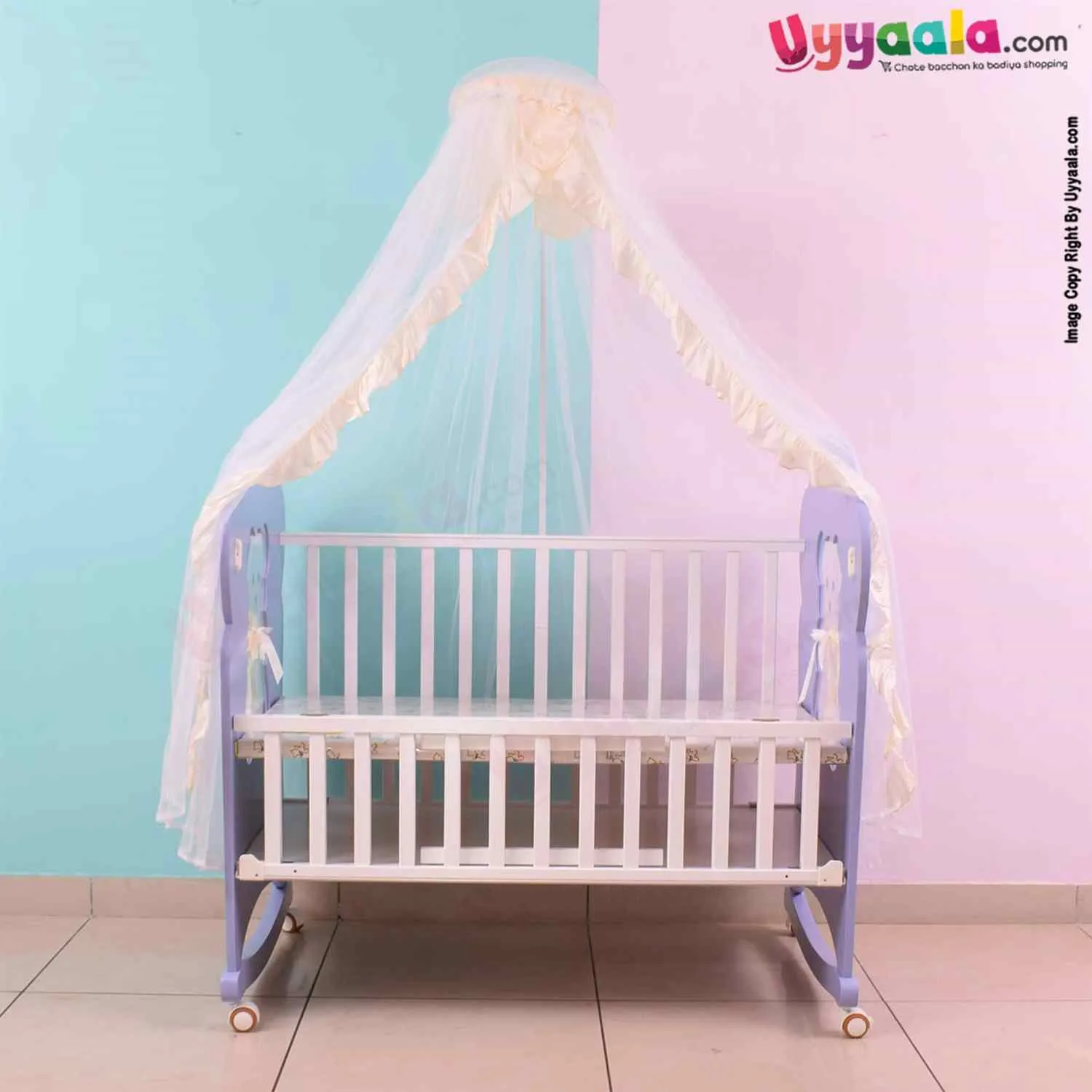 Premium Baby Cradle Cot & Rocker with Canopy Mosquito Net 0 m Age, Purple-White