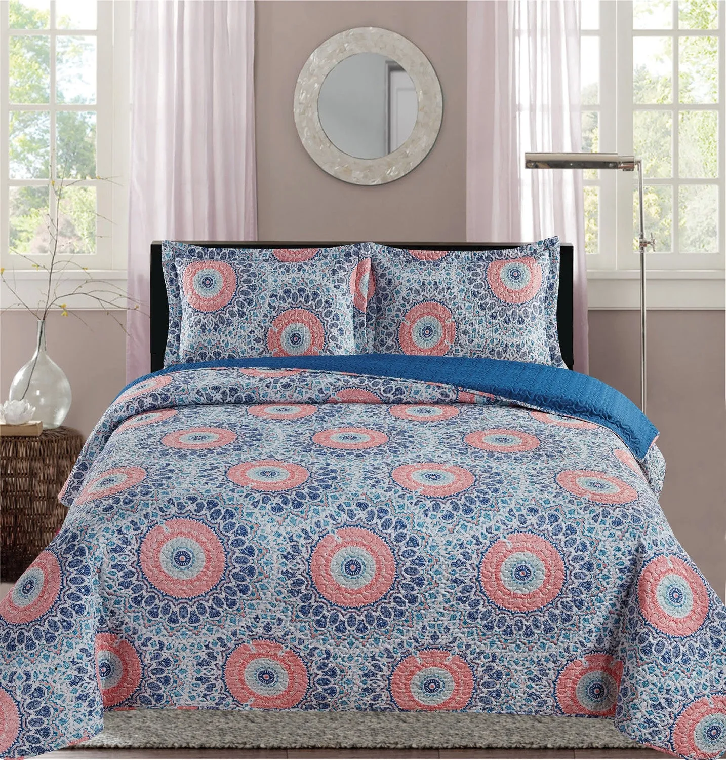 Premius Palace Aboriginal Printed Reversible Quilt Set, Blue