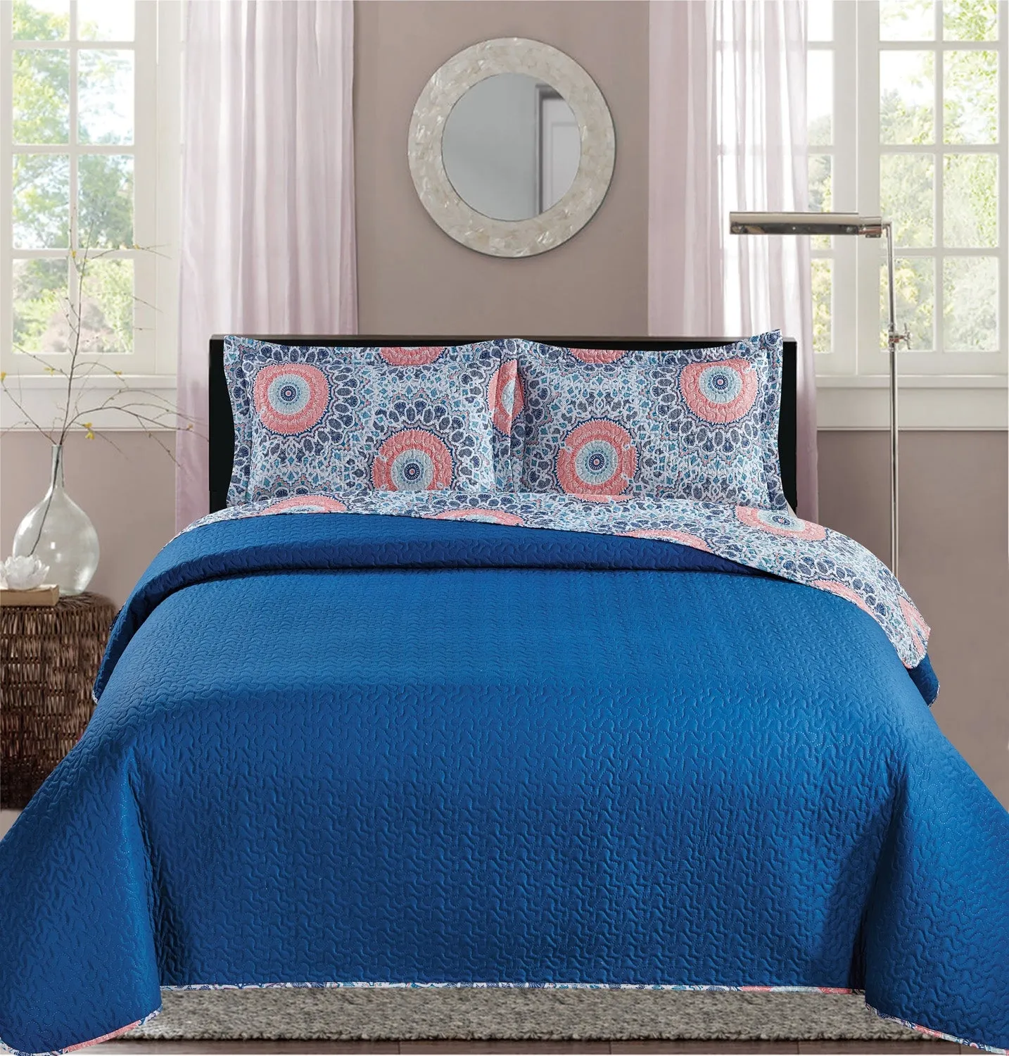 Premius Palace Aboriginal Printed Reversible Quilt Set, Blue