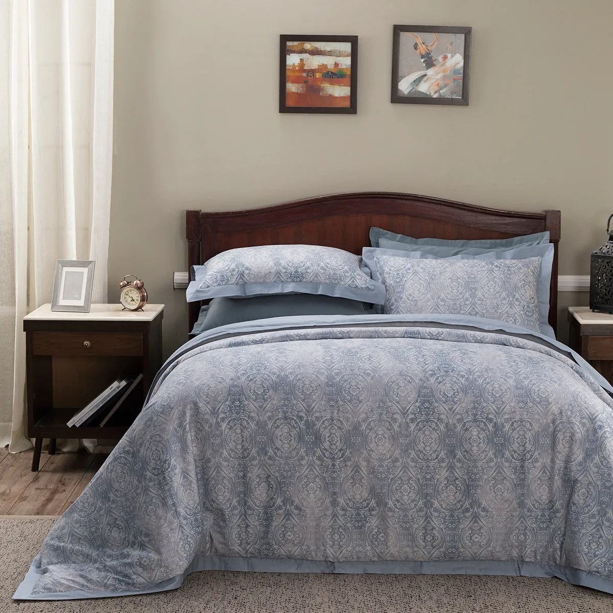 Regal Bliss Lucille Plain And Printed Reversible 100% Cotton Super Soft Blue Duvet Cover with Pillow Case