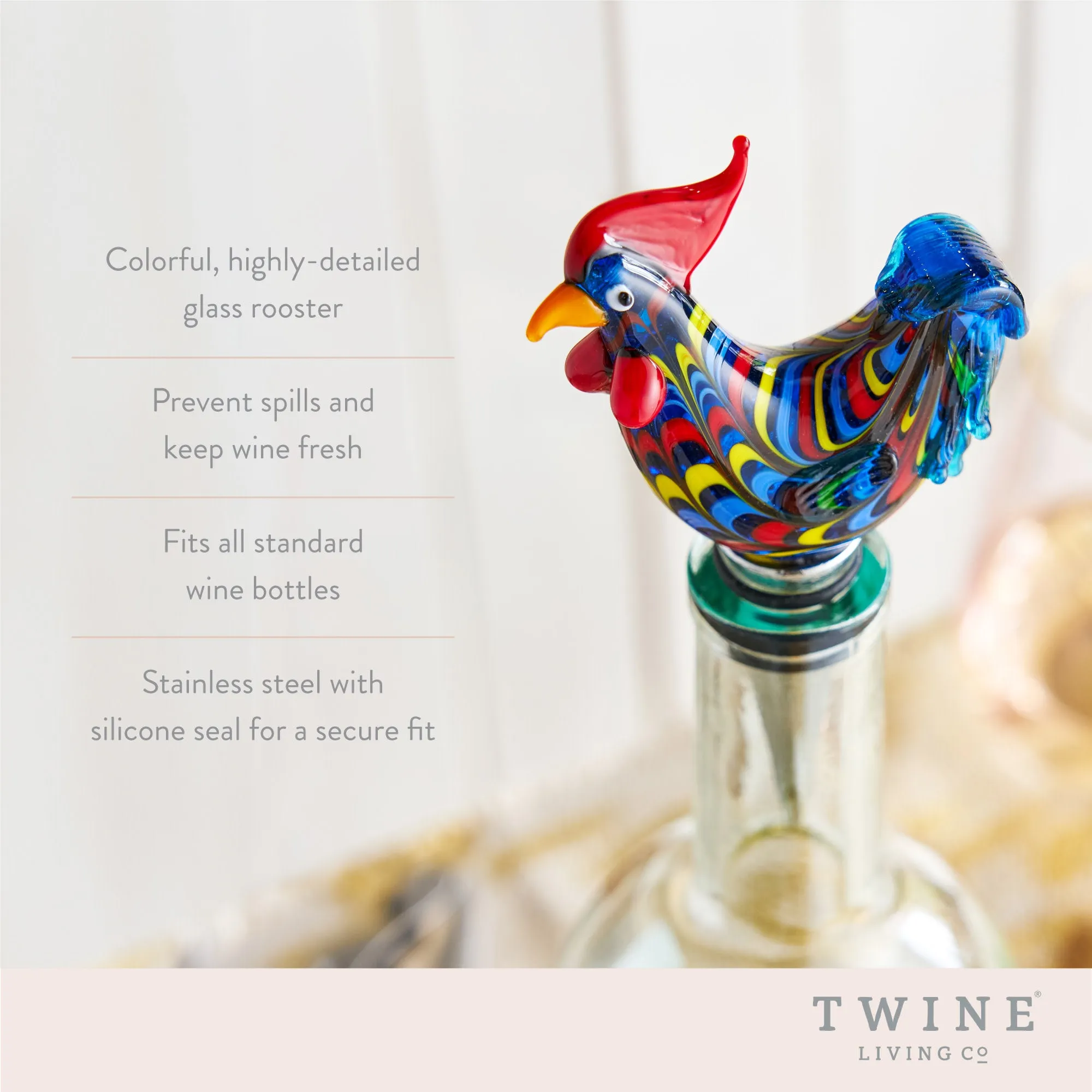 Rooster Glass Bottle Stopper