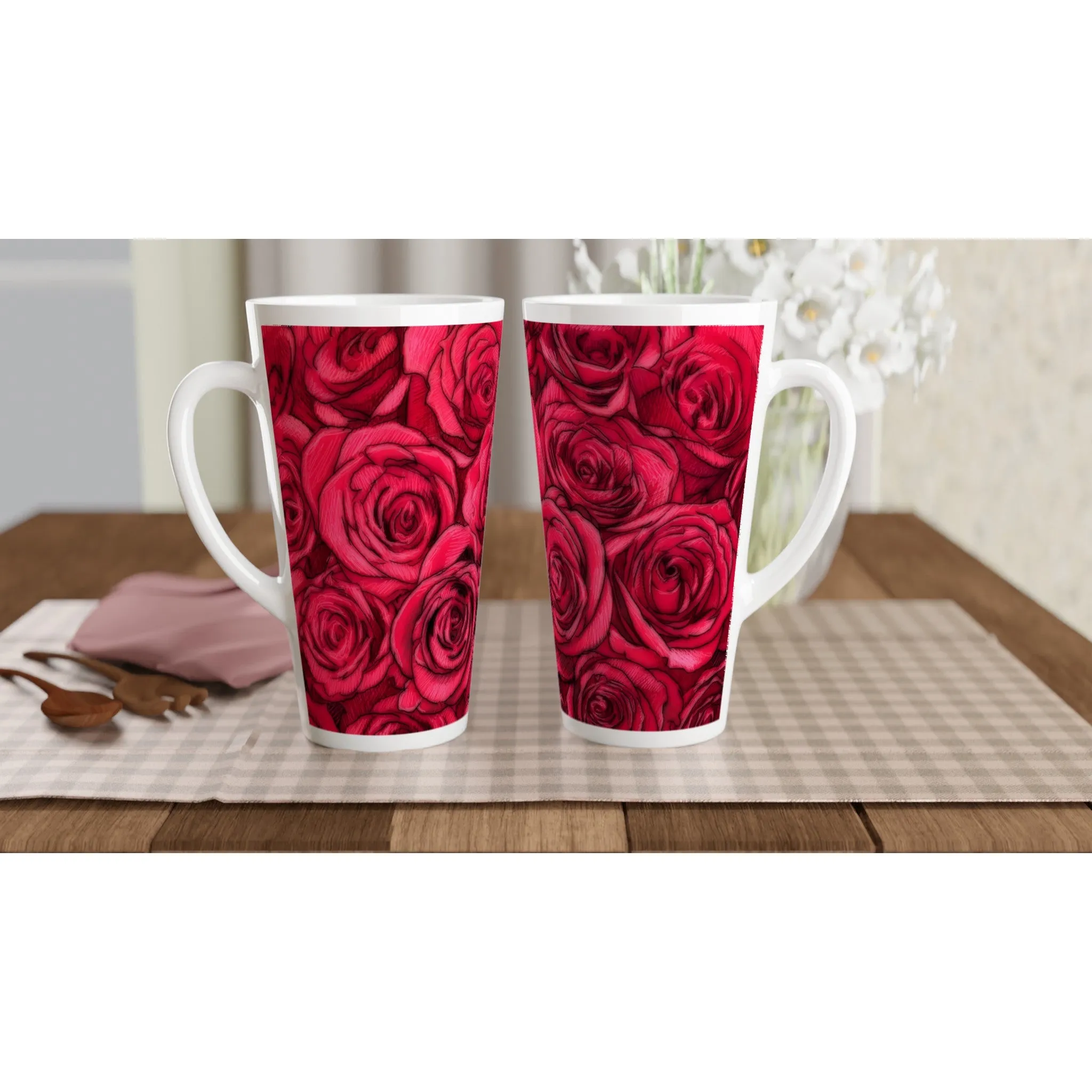 Rose Top White Latte 17oz Ceramic Mug