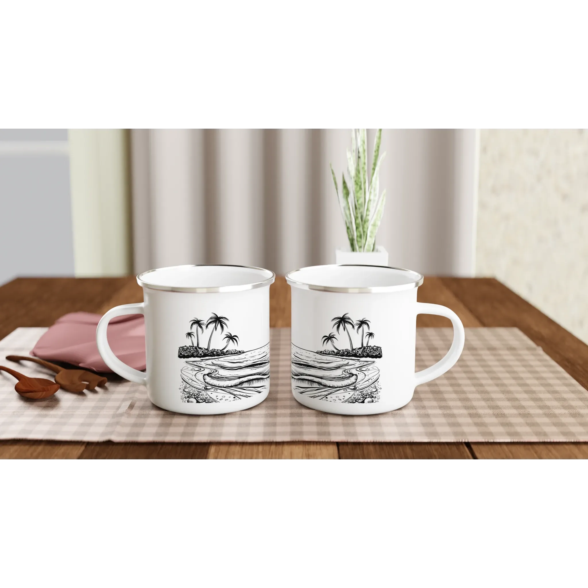 Sea Sketch Beach Design | Enamel Mug