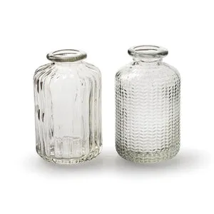 Set Of 2 Clear Pressed Glass Bottle Vases Florence