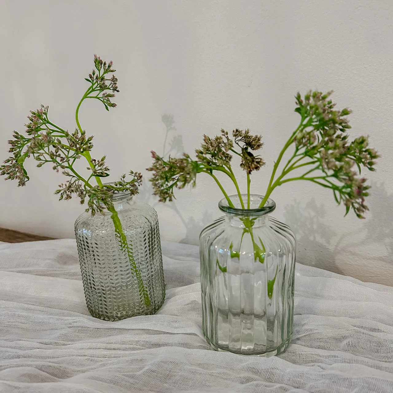 Set Of 2 Clear Pressed Glass Bottle Vases Florence