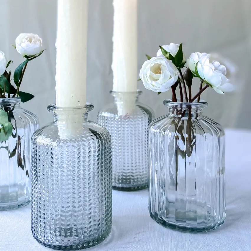 Set Of 2 Clear Pressed Glass Bottle Vases Florence