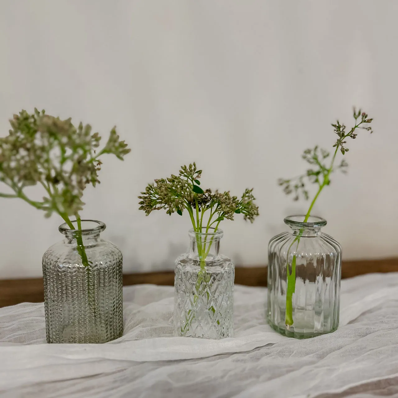 Set Of 2 Clear Pressed Glass Bottle Vases Florence