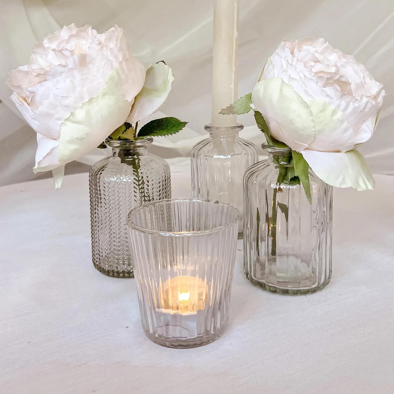 Set Of 2 Clear Pressed Glass Bottle Vases Florence