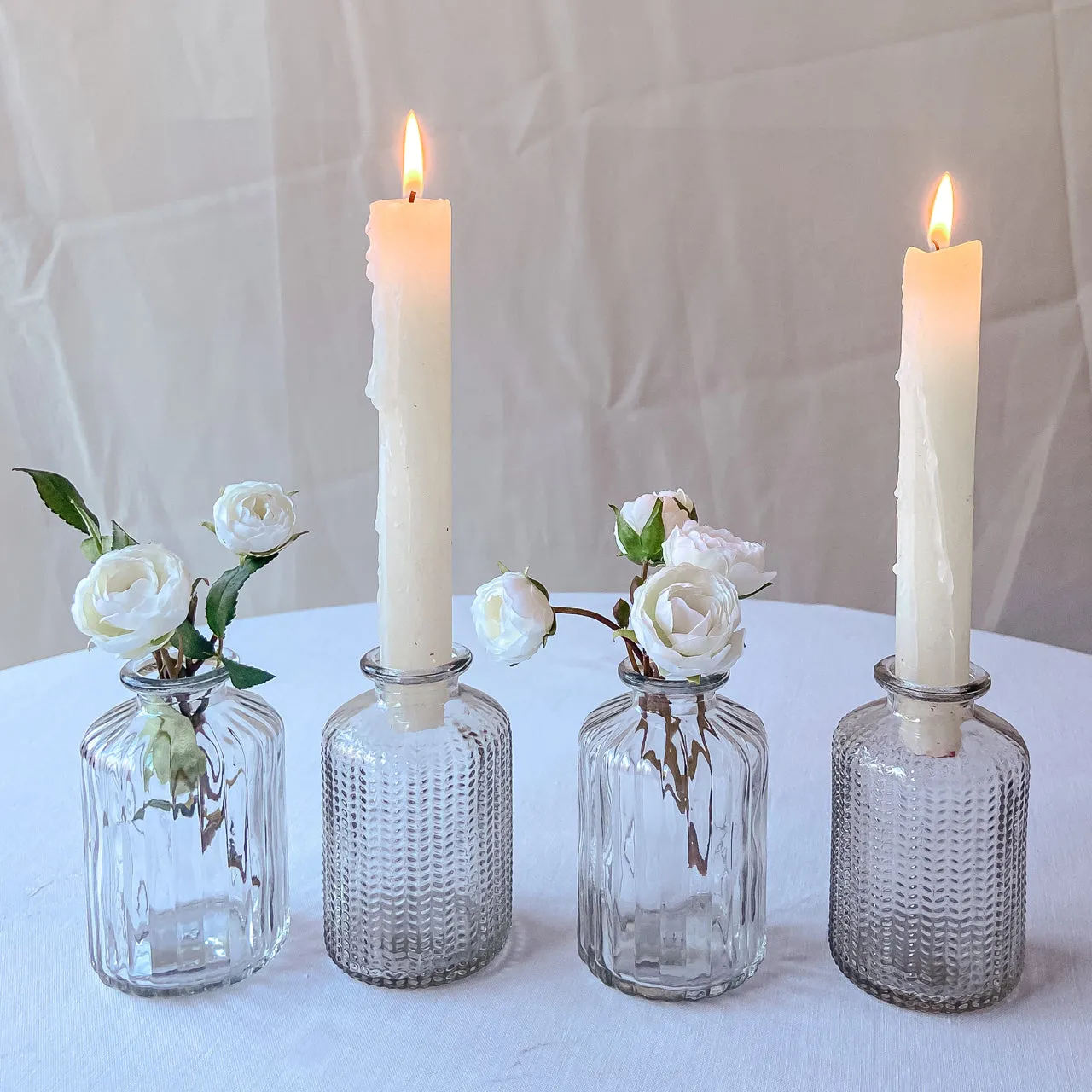 Set Of 2 Clear Pressed Glass Bottle Vases Florence