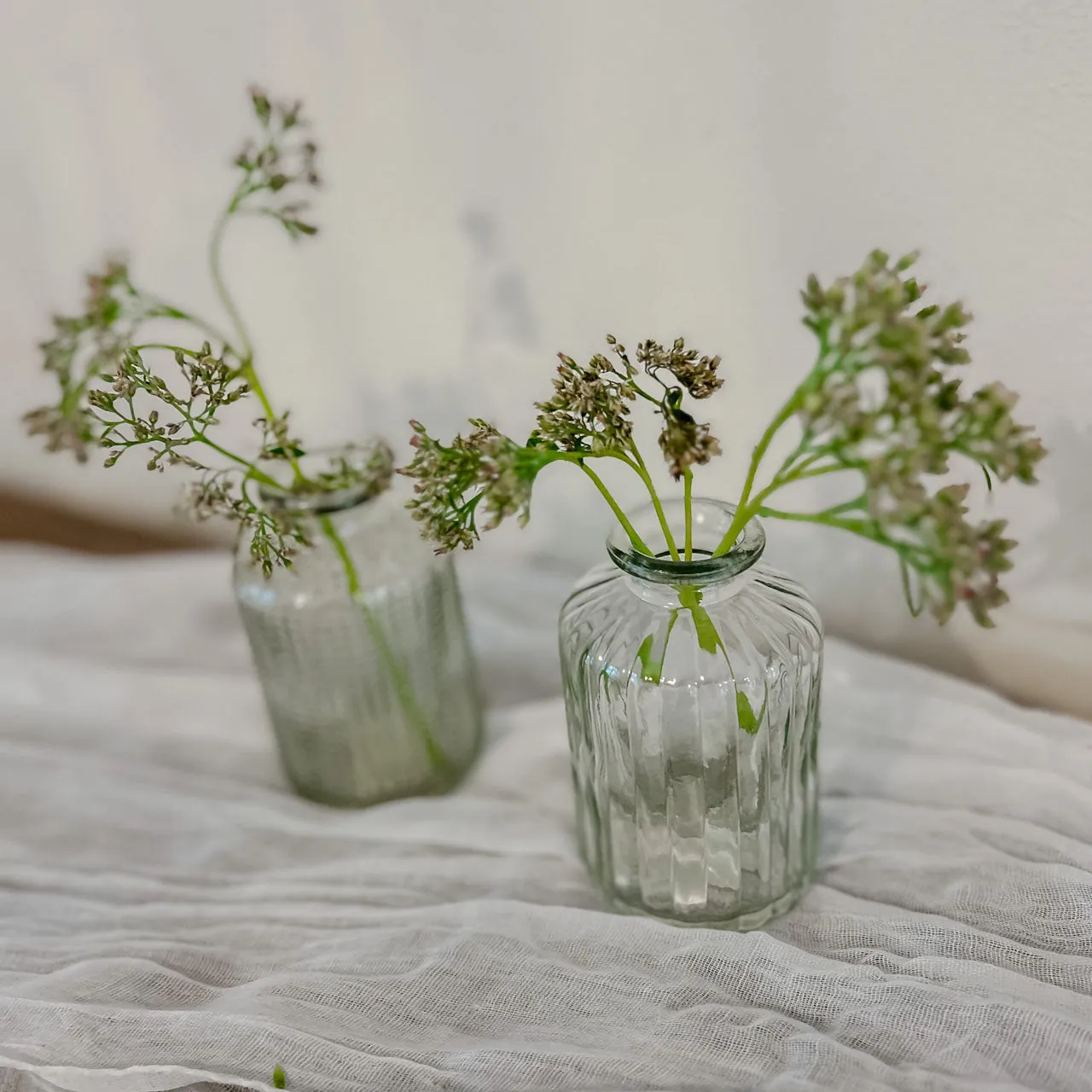 Set Of 2 Clear Pressed Glass Bottle Vases Florence