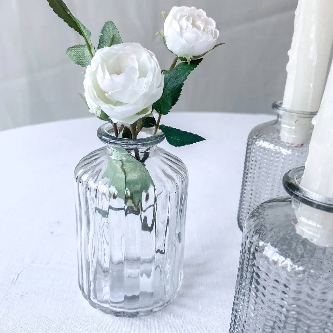 Set Of 2 Clear Pressed Glass Bottle Vases Florence