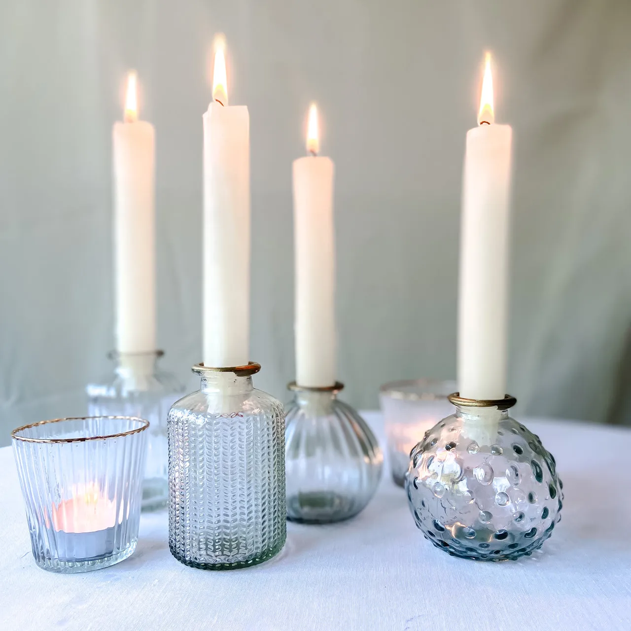 Set Of 2 Gold Rim & Clear Glass Bottle Vases Florence