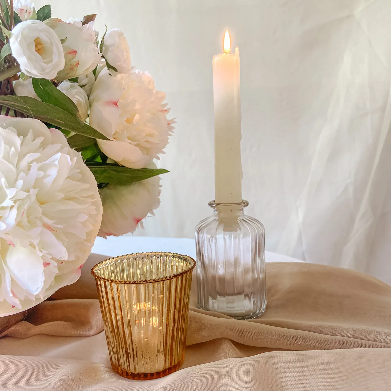 Set Of 2 Gold Rim & Clear Glass Bottle Vases Florence