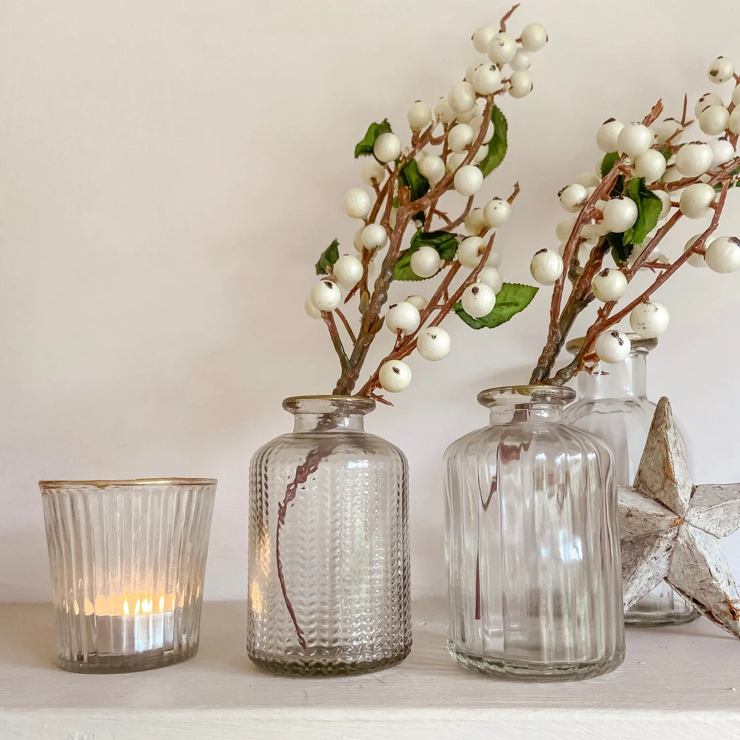 Set Of 2 Gold Rim & Clear Glass Bottle Vases Florence