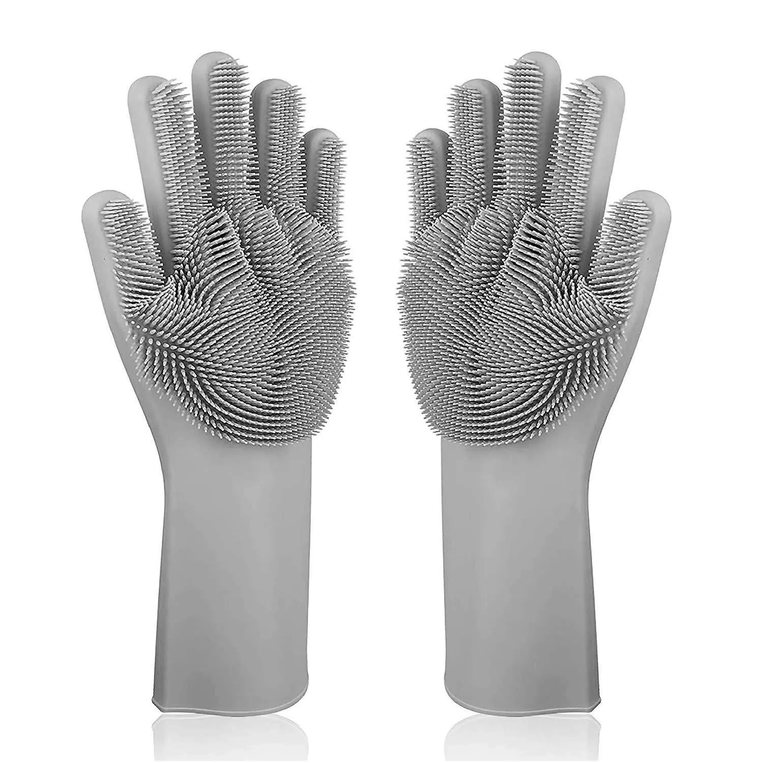 Silicone Gloves with Wash Scrubber Reusable Brush Heat Resistant Gloves Kitchen Cleaning