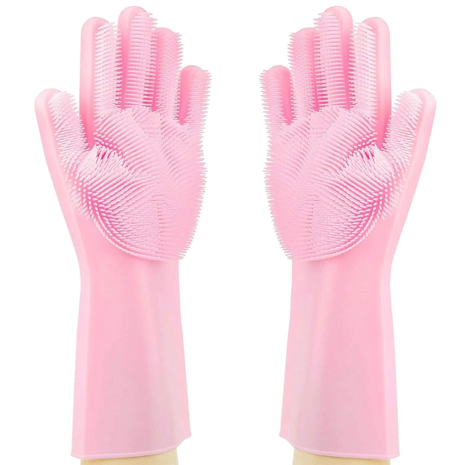 Silicone Gloves with Wash Scrubber Reusable Brush Heat Resistant Gloves Kitchen Cleaning