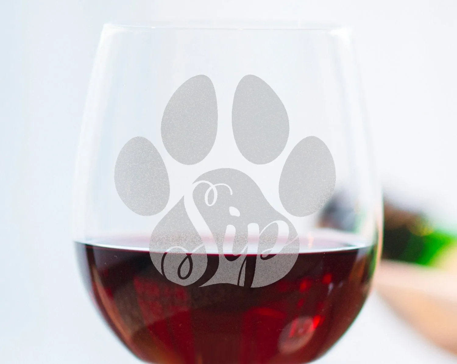 Sip Engraved Stemless Wine Glass Dog Cat Paw Print Pet Owner Cute Cup First Puppy Rescue Cat Lady Animal Lovers Birthday Present Dog Mama