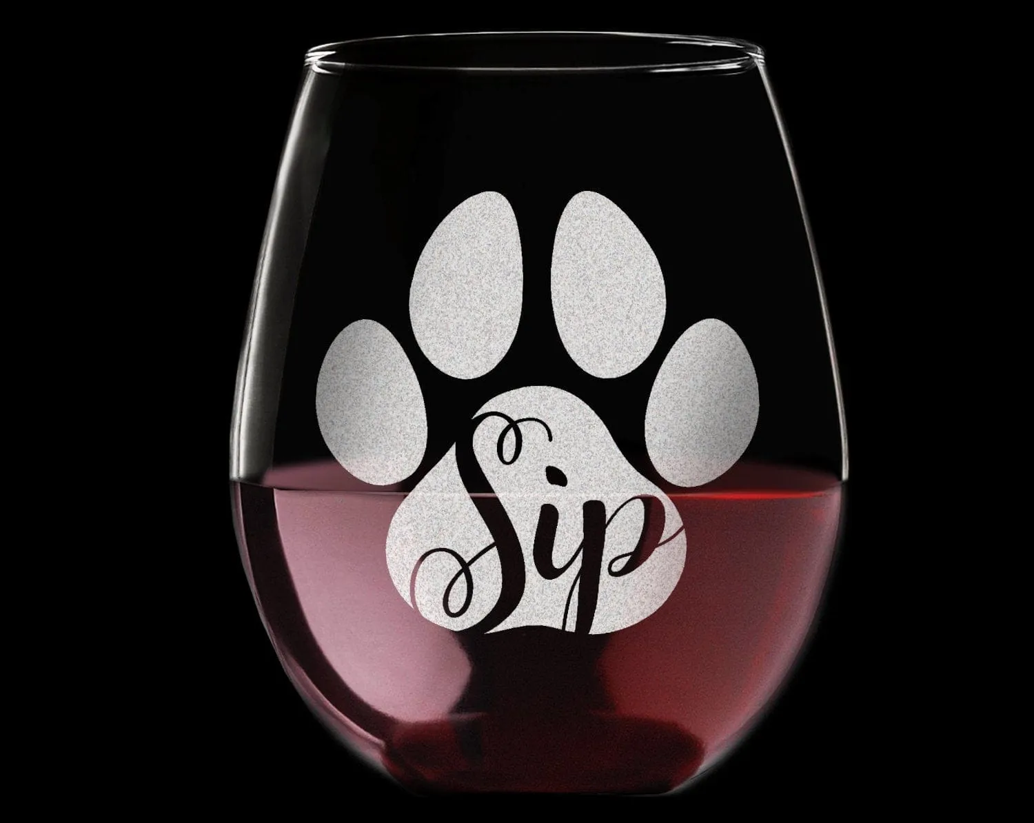 Sip Engraved Stemless Wine Glass Dog Cat Paw Print Pet Owner Cute Cup First Puppy Rescue Cat Lady Animal Lovers Birthday Present Dog Mama