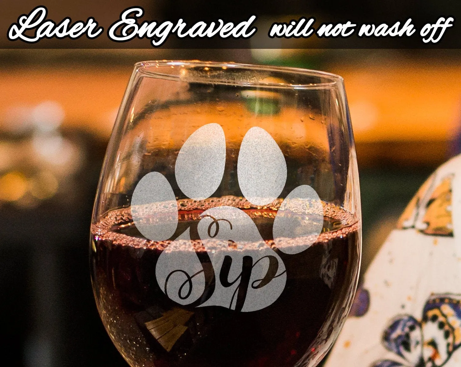 Sip Engraved Stemless Wine Glass Dog Cat Paw Print Pet Owner Cute Cup First Puppy Rescue Cat Lady Animal Lovers Birthday Present Dog Mama