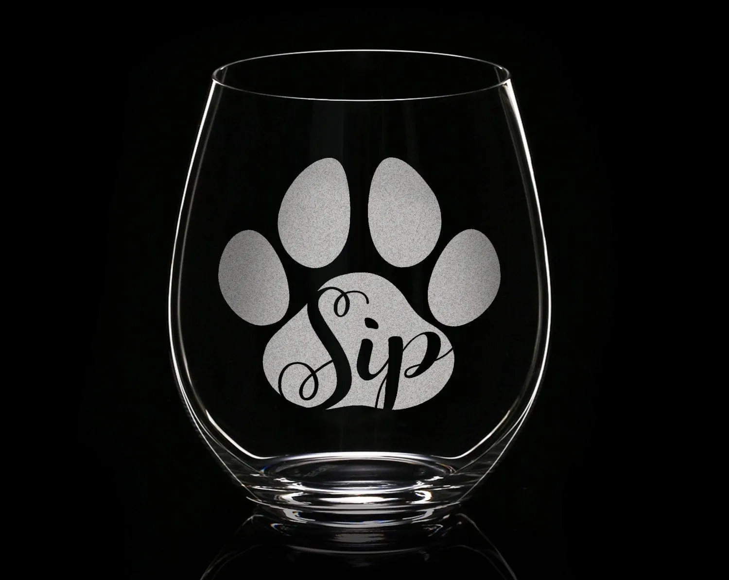 Sip Engraved Stemless Wine Glass Dog Cat Paw Print Pet Owner Cute Cup First Puppy Rescue Cat Lady Animal Lovers Birthday Present Dog Mama