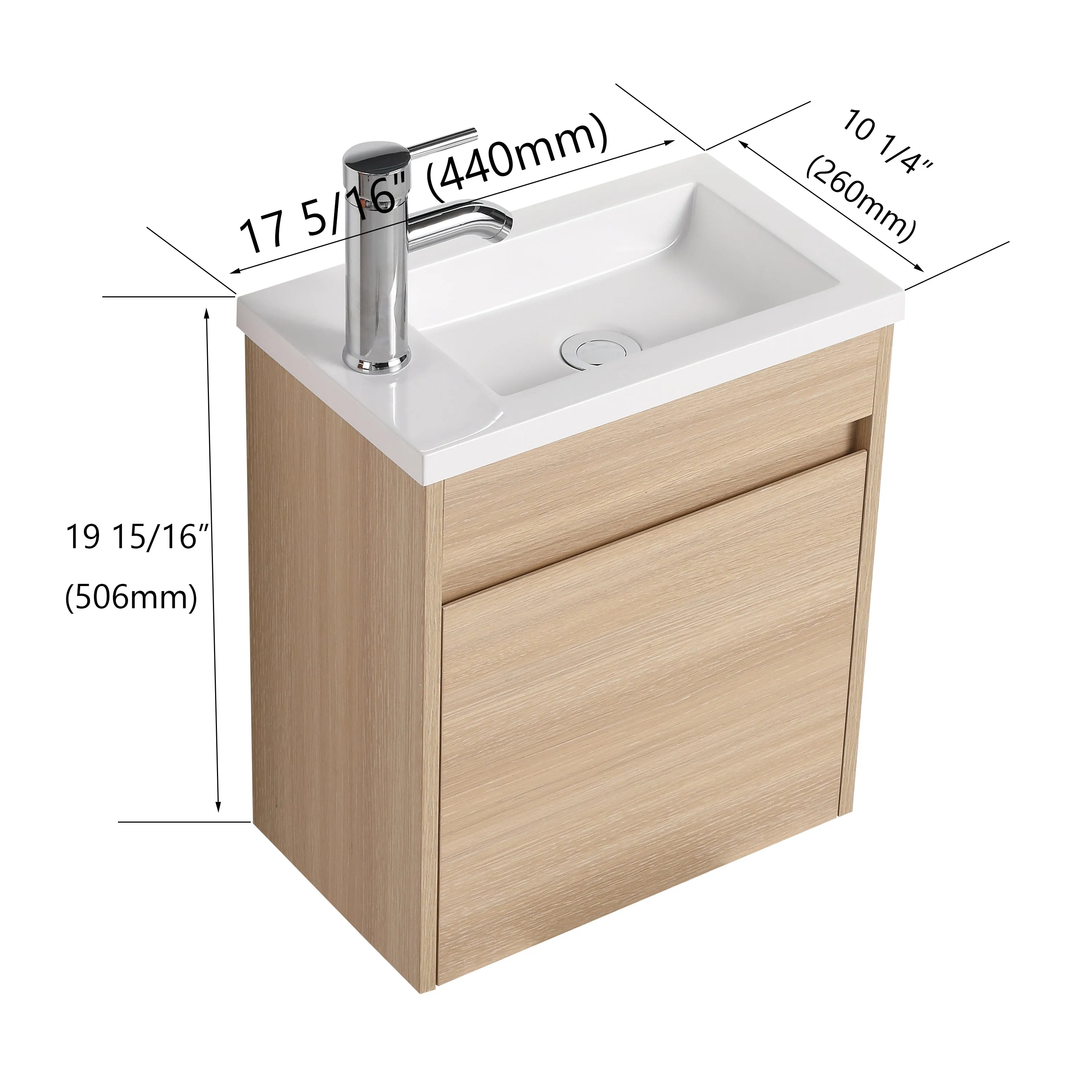 Sirius Wall Mounted Bathroom Vanity With Sink 17 Inch - White Oak