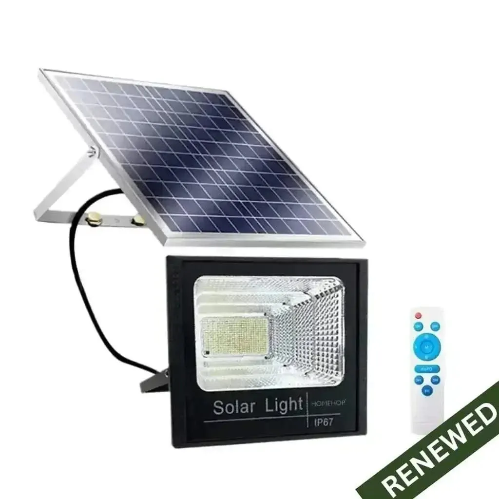 Solar LED Flood Light 50W Outdoor Waterproof Commercial Lights for Home, Garden, Playgrounds, Stadium (Cool White, Renewed)