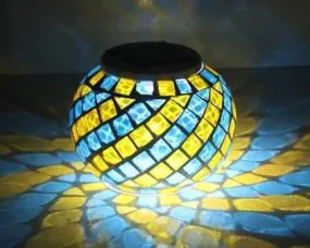 Solar Powered Mosaic Glass Color Changing LED Light -  Blue and Yellow