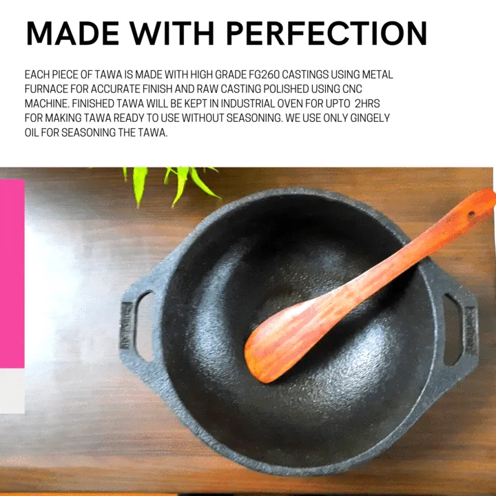 Sparkenzy Pre seasoned Cast iron Kadai 10 inch | Fish fry pan 9 inch | Combo