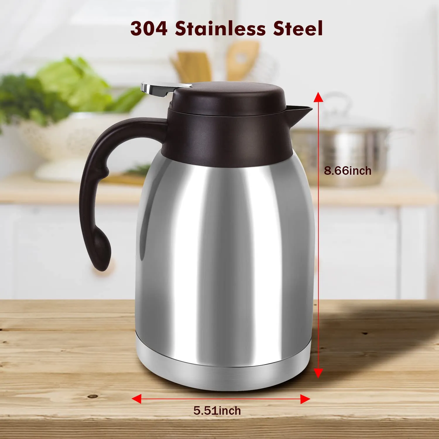 Stainless Steel Thermal Coffee Carafe Dispenser, Unbreakable Double Wall Vacuum Thermos Flask Large Capacity 56oz 1.6L Water Tea Pot Beverage Pitcher for Father's Day Party(Classic Silver)