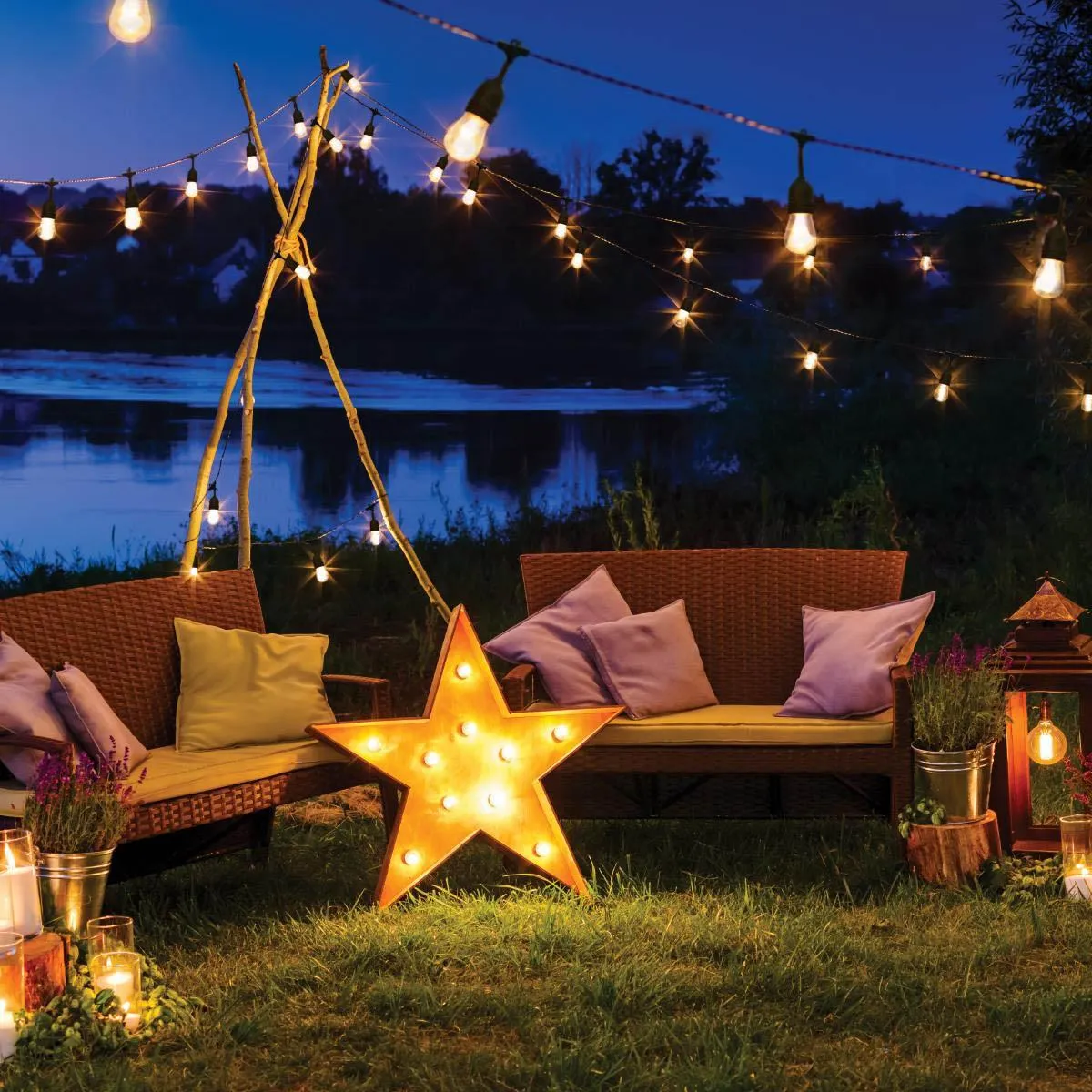 Starfish Wi Fi smart LED indoor/outdoor string light, Tunable White, 24 Feet, 12 Frosted Bulb