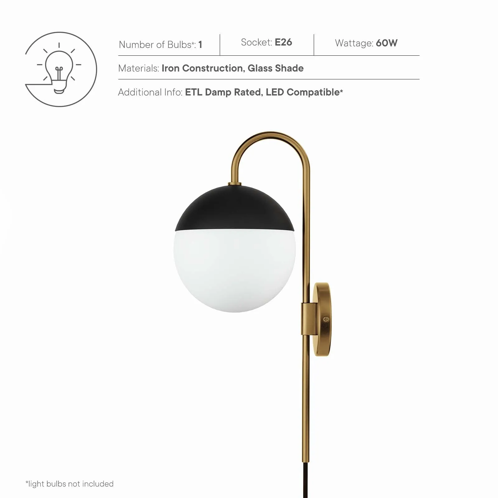 Stellar 1-Light Wall Sconce Opal Satin Brass EEI-5654-OPA-SBR