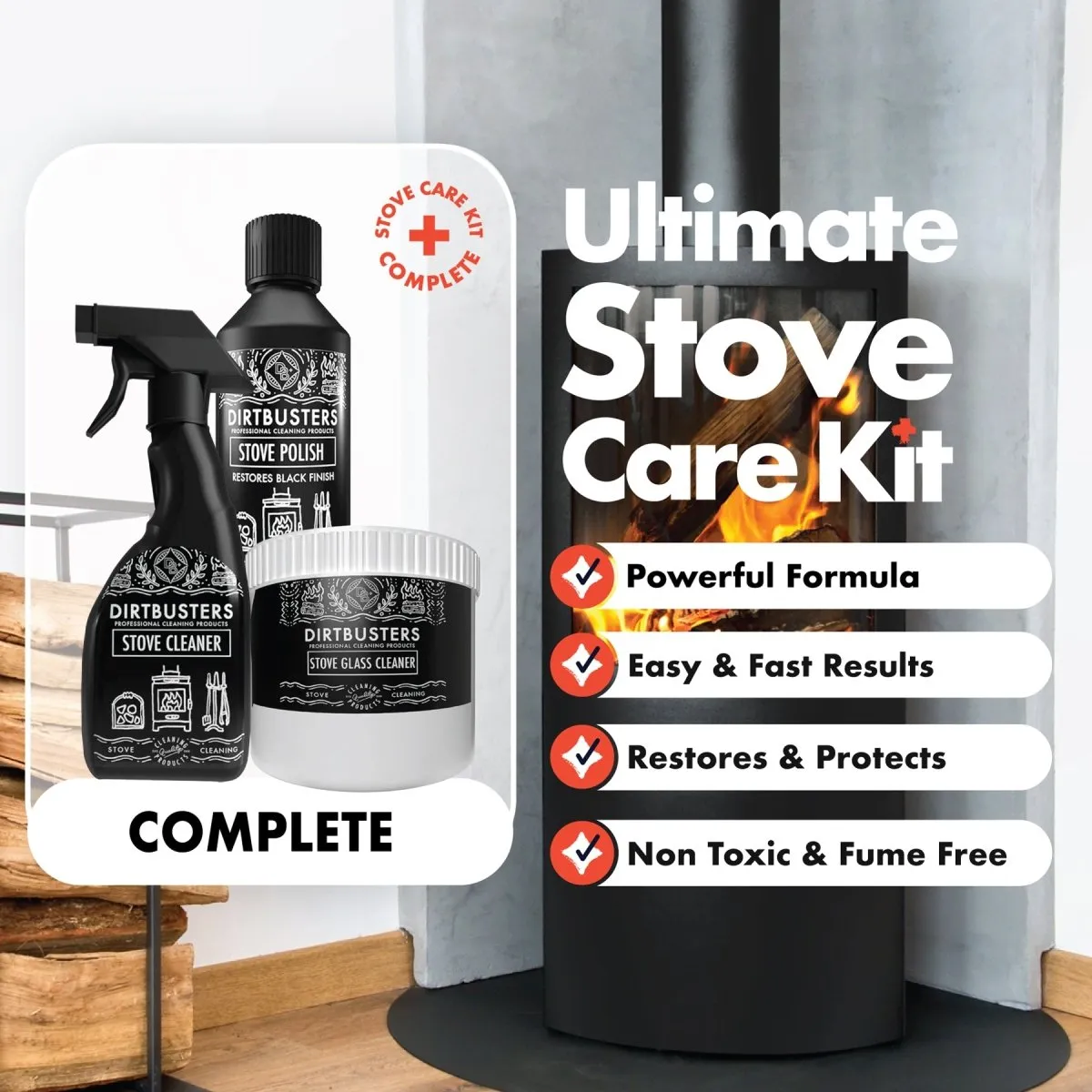 Stove Polish, Stove Glass Cleaner & Stove Cleaner Spray Care Kit