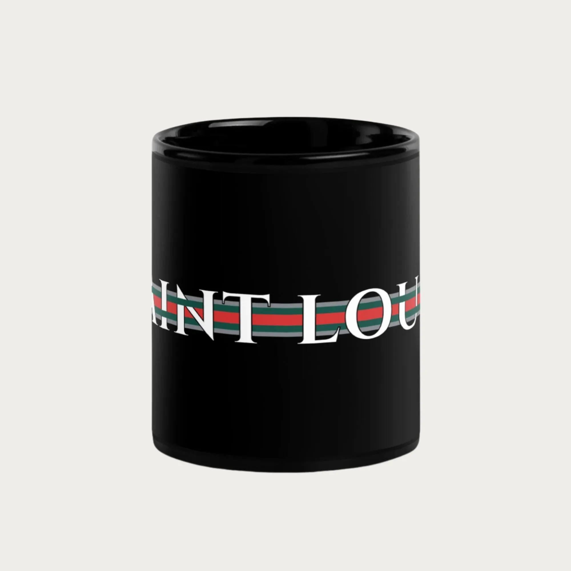 Striped Saint Louis Black Glossy Mug