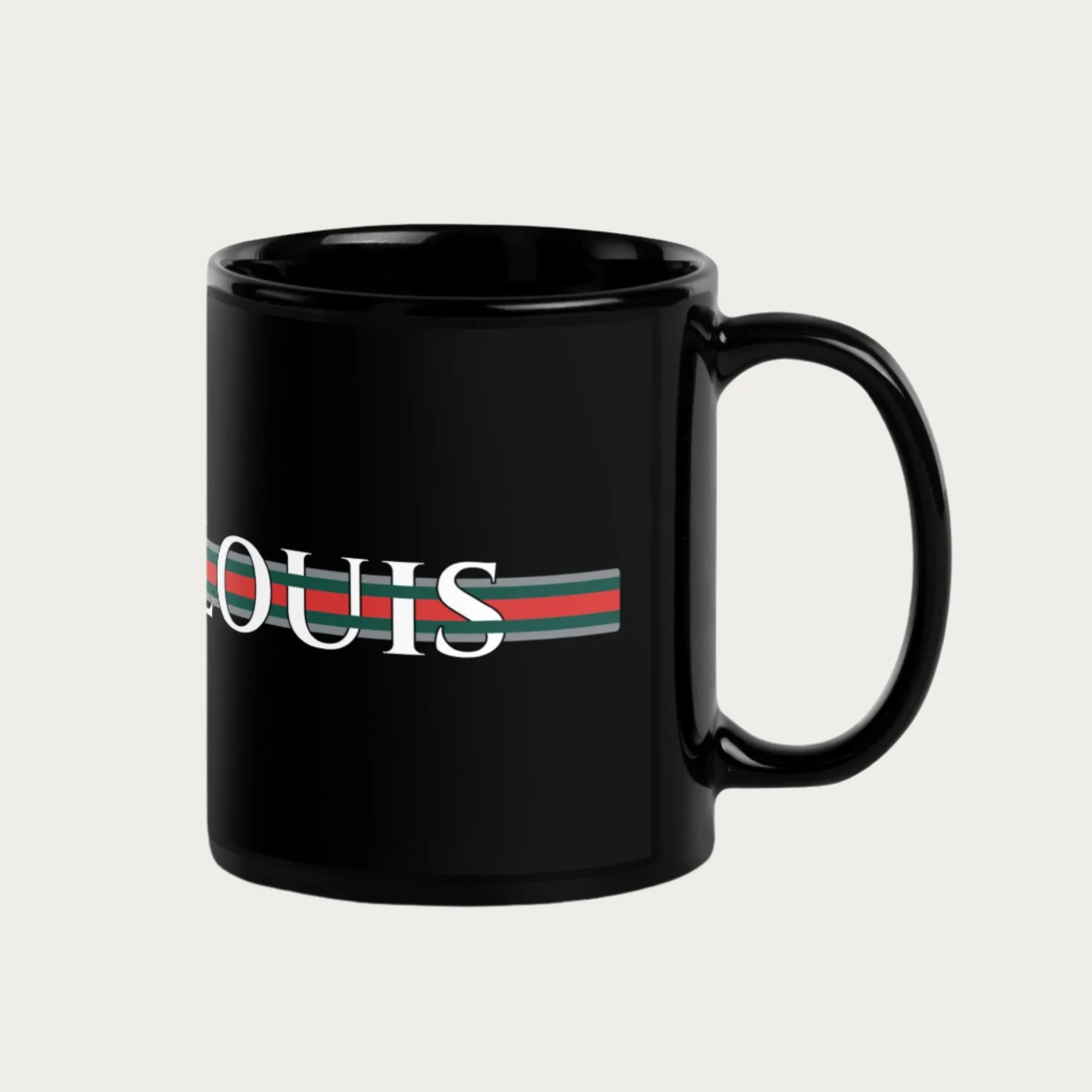 Striped Saint Louis Black Glossy Mug