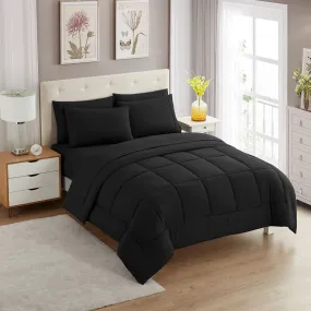 Sweet Home Collection Bed-in-a-Bag Solid Color Comforter and Sheet Set, Twin, Black, 7 Piece