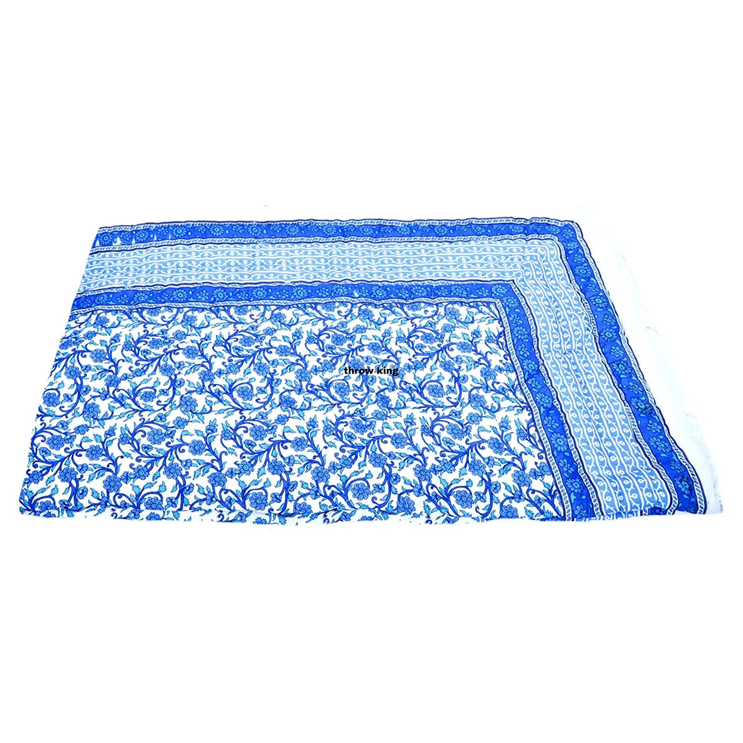 THROW KING Rajasthani Single Bed Jaipuri razai for Traditional Floral Desing Pure Cotton Single Bed Jaipuri razai,rajai,Quilt,Blanket,Dohar Set of 1(Green/Blue)