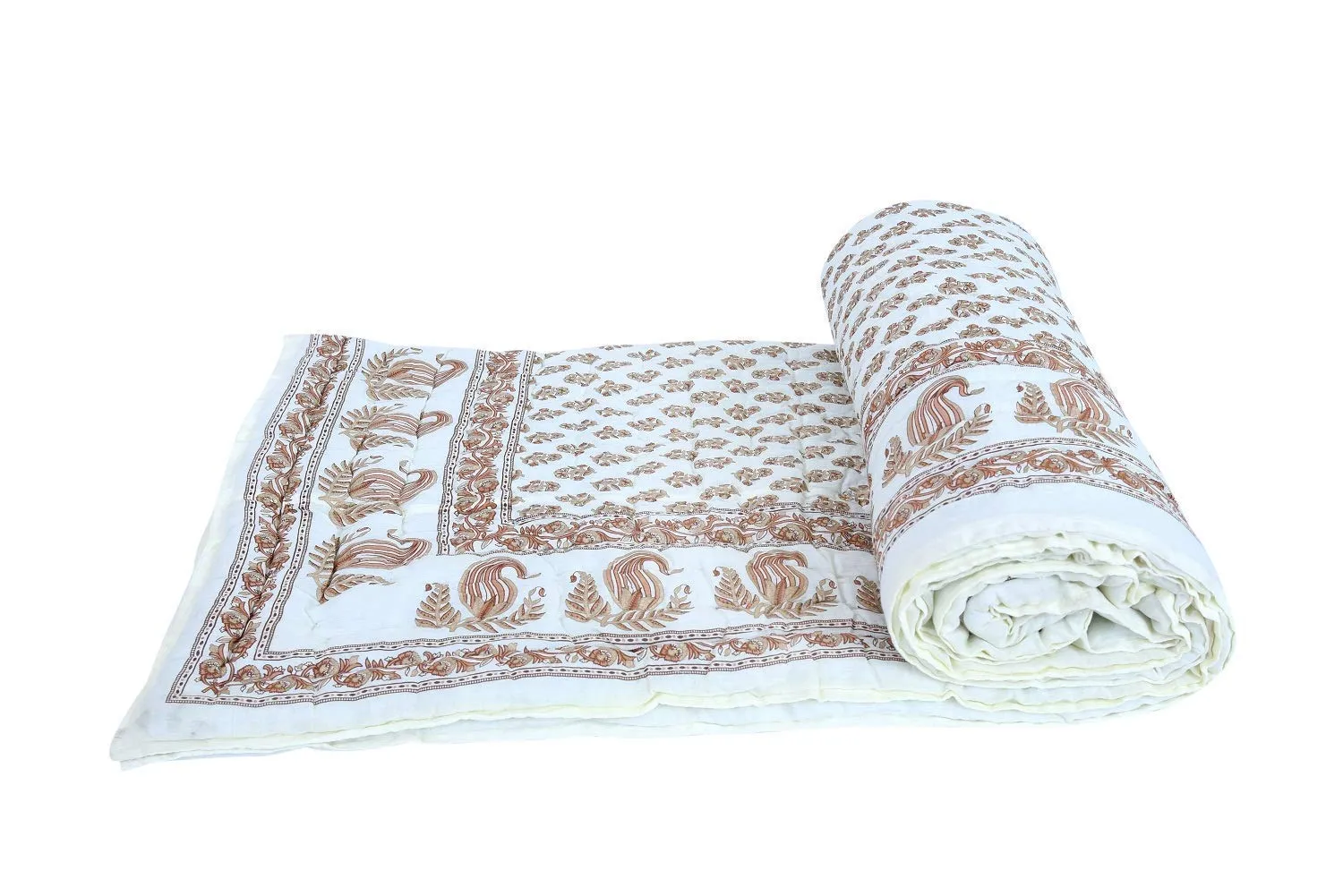 THROW KING Rajasthani Traditional Hand Made Tagai Bunai Floral Desing Pure Cotton Breathable and Light Weight Single Bed Jaipuri razai,Rajai/Blanket/Quilt/Dohar- Pack of 1