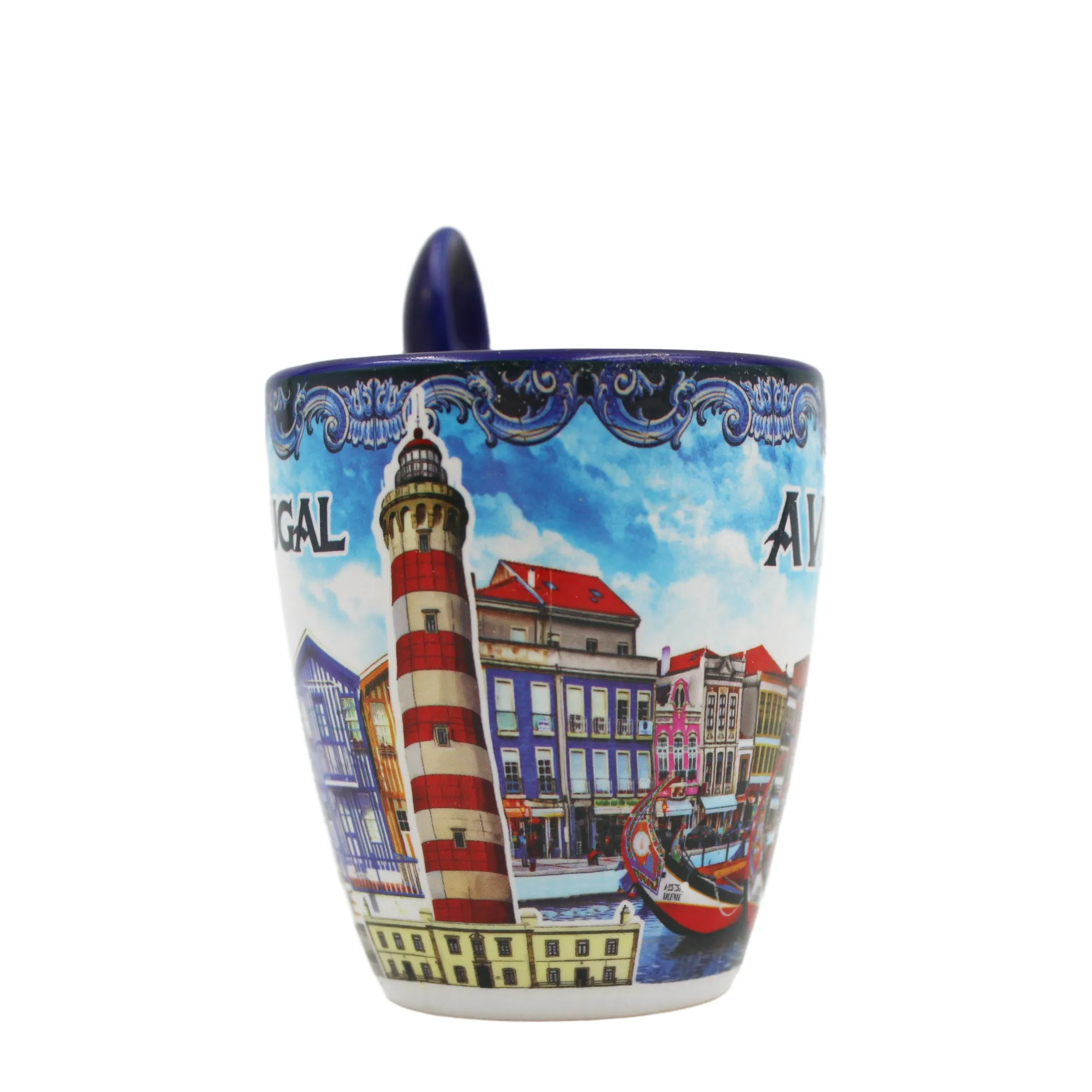 Traditional Portugal Aveiro Blue Ceramic Espresso Cup with Spoon and Gift Box