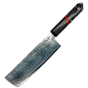 Tsunami Nakiiri Knife  - Complete Knife with Honeycomb / Black & White Resin Octagonal Handles and Mosaic Pin - VG-10 Damascus Steel