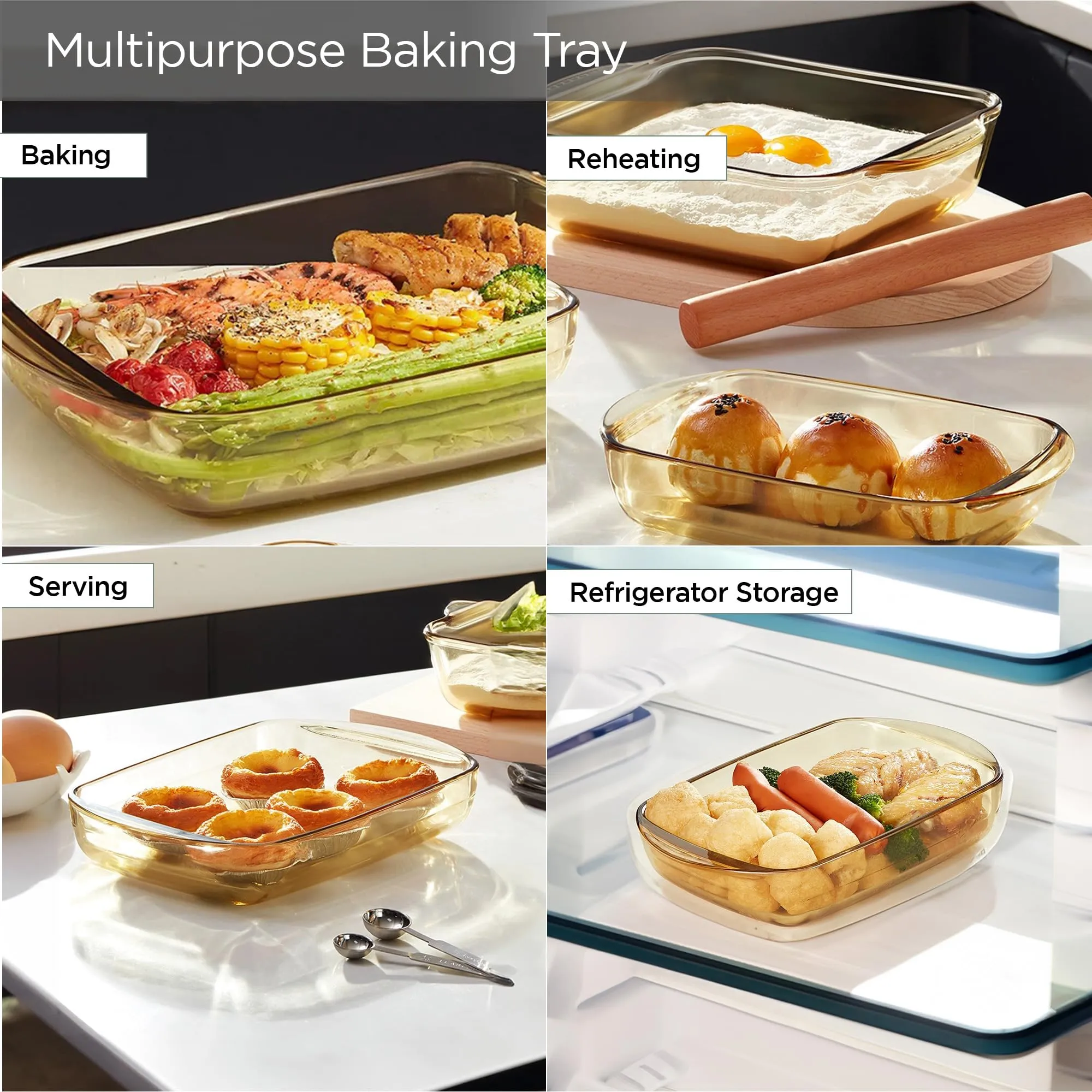 UMAI Borosilicate Glass Baking Tray (1.6L) | Transparent Microwave Oven Safe Utensils | Rectangular Bread Moulds for Baking | Dishwasher & Freezer Safe | Multipurpose use Serving Tray (Amber)