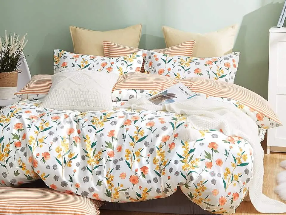 Vibrant Serenity Reversible Cotton Comforter Set in Lively Orange