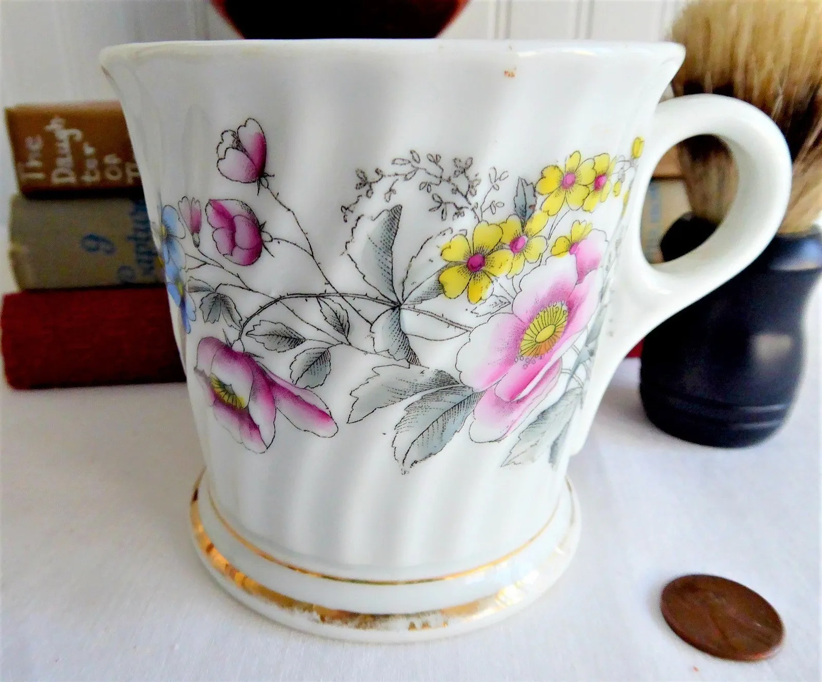 Victorian Shaving Mug German Hand Colored 1890s Porcelain Hot Water Wet Shave