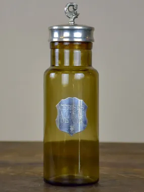 Vintage French glass bottle with badge - Cerises à l'eau de vie