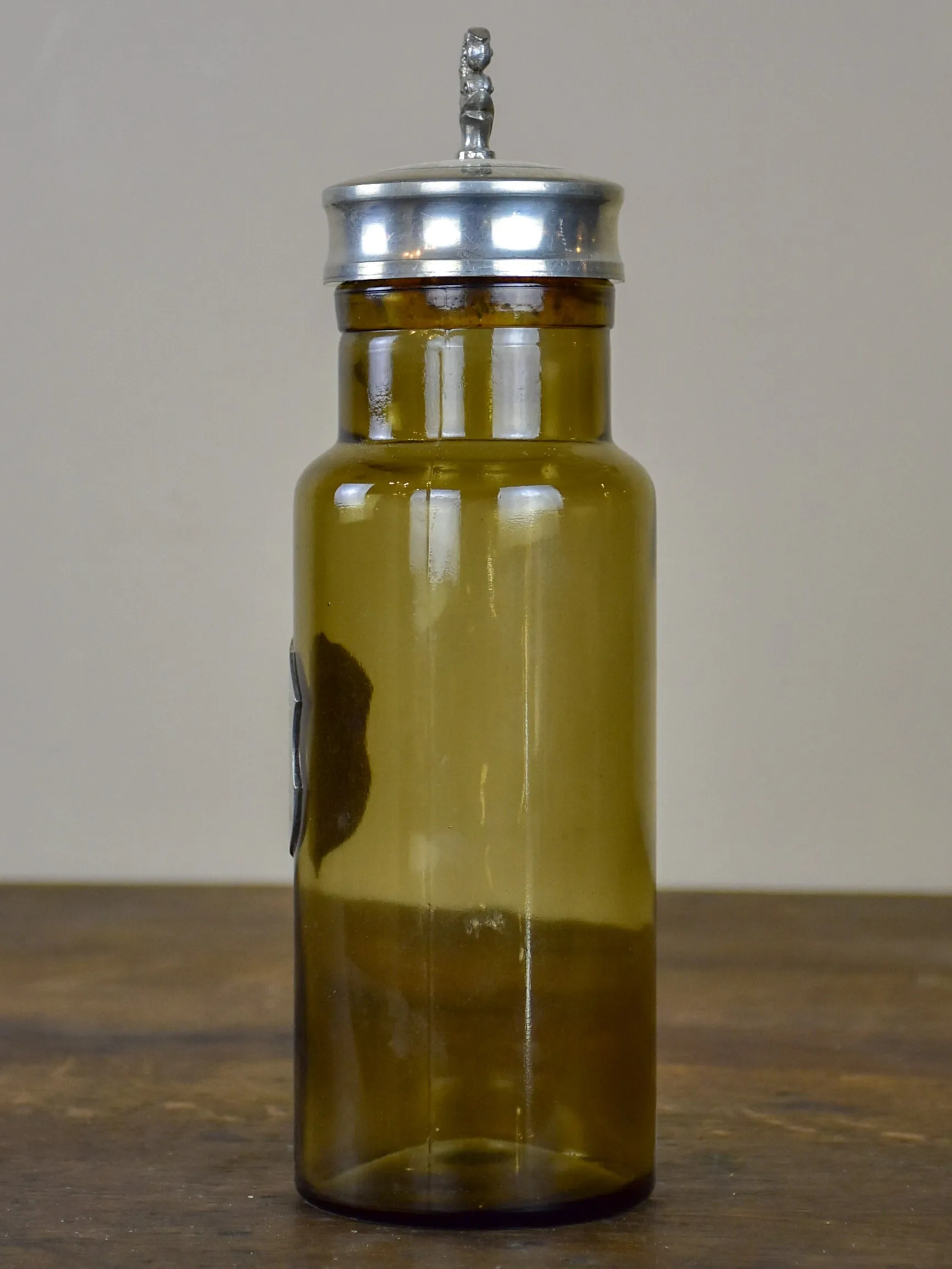 Vintage French glass bottle with badge - Cerises à l'eau de vie