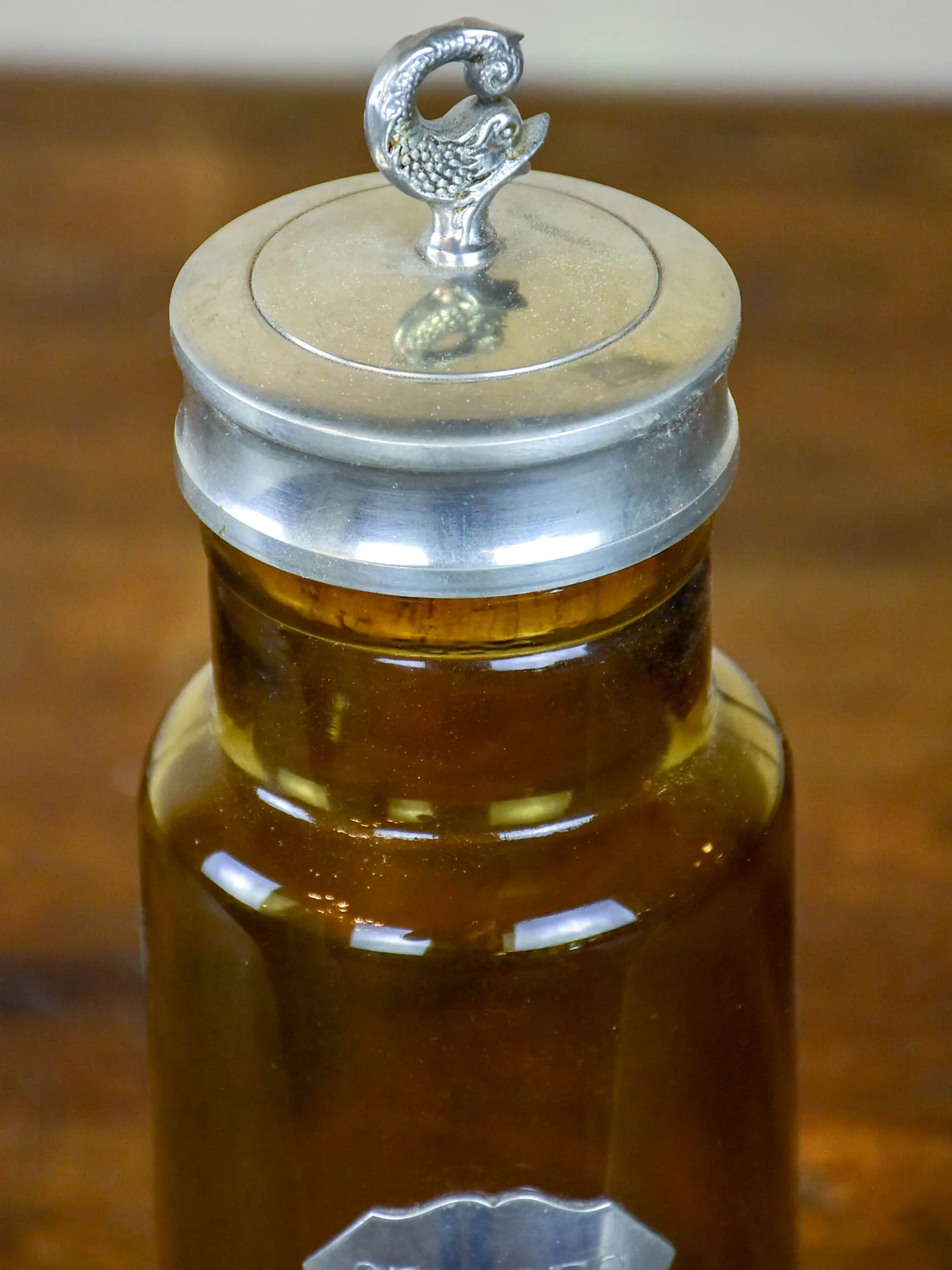 Vintage French glass bottle with badge - Cerises à l'eau de vie